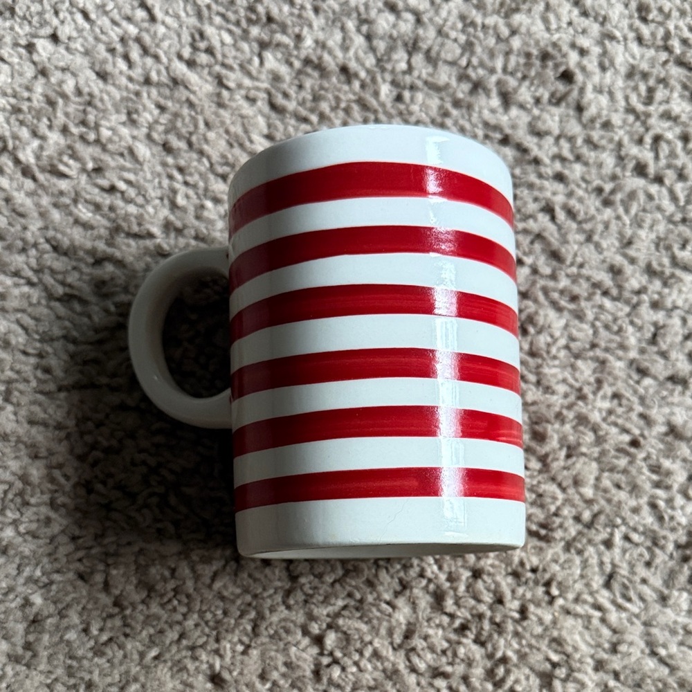 Tabletops Gallery Brigham Hand Painted & Hand Crafted Mug w Red Stripes